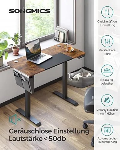 Elektromosan állítható íróasztal komplett, rusztikus barna 120x60x72-120cm