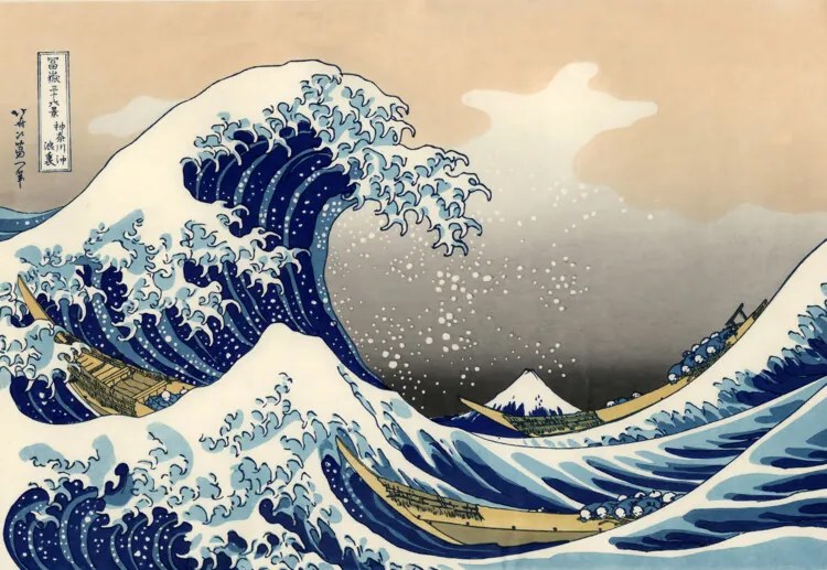 Reprodukció A nagy hullám Kanagavánál, Katsushika Hokusai