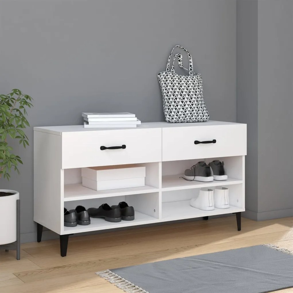 fehér szerelt fa cipősszekrény 102x35x55 cm