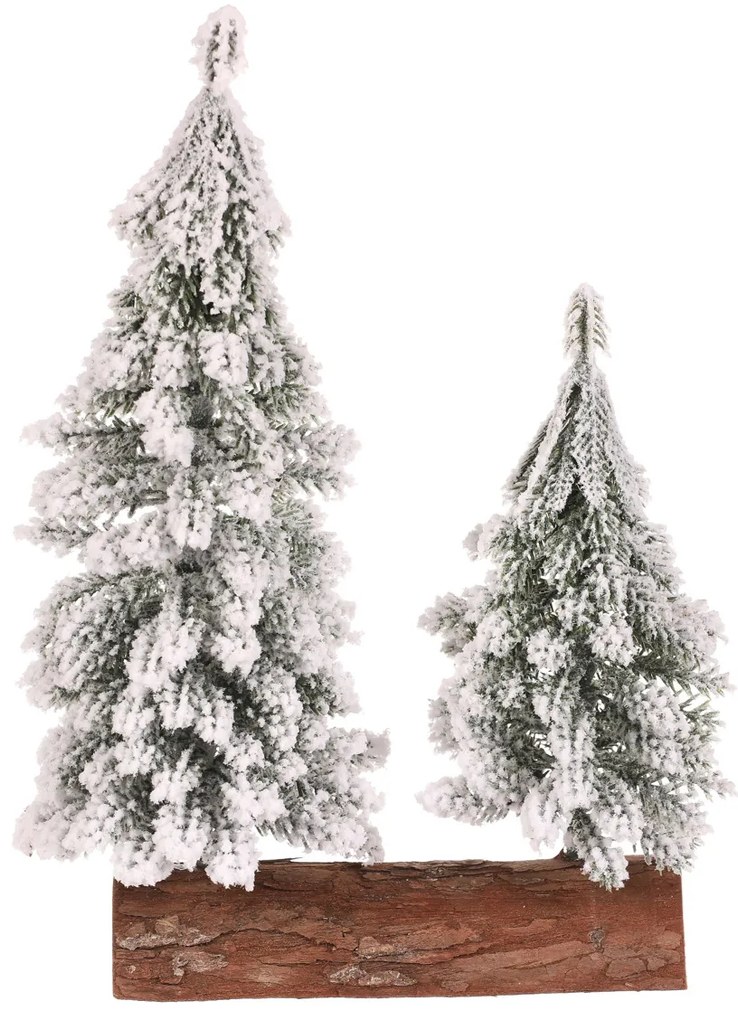Karácsonyi dekoráció Fák rönkön - duó, 26 cm, havas