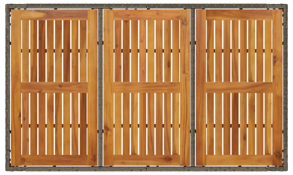 szürke polyrattan kerti asztal akácfa lappal 150 x 90 x 75 cm