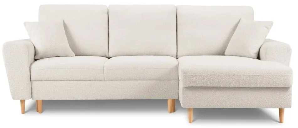 Bézs buklé kinyitható tárolóhelyes sarokkanapé (jobb oldali-heverő résszel) Kyoto – Cosmopolitan Design