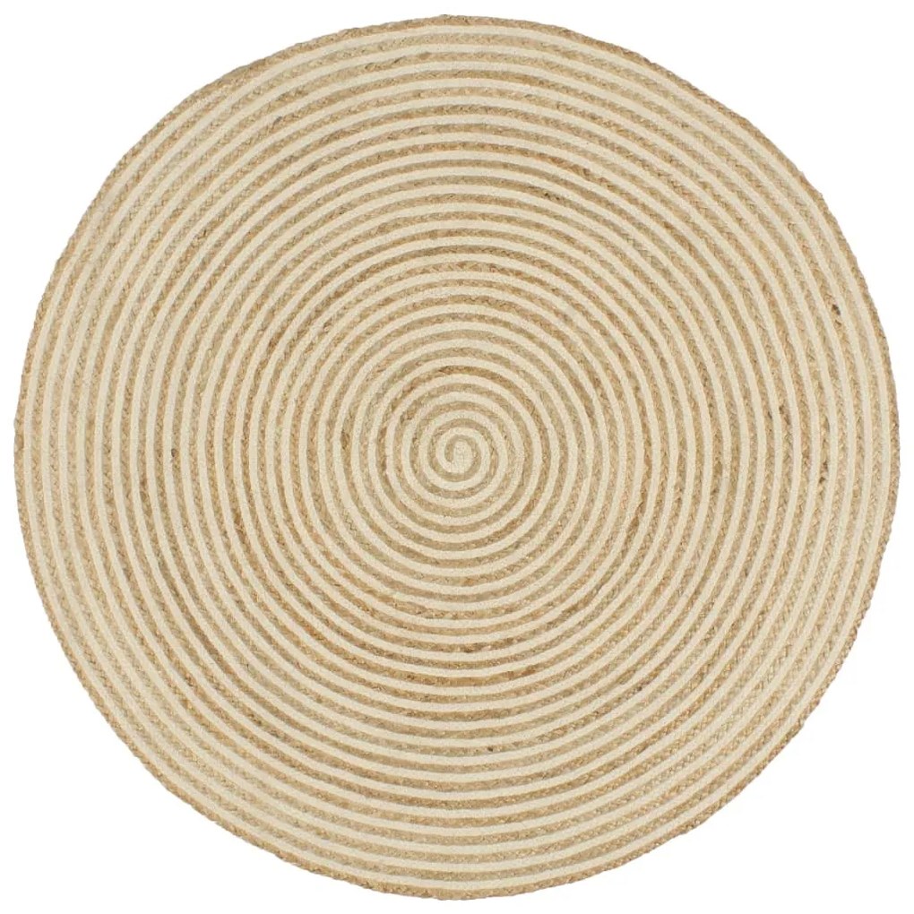 kézzel font jutaszőnyeg fehér spirális dizájnnal 120 cm