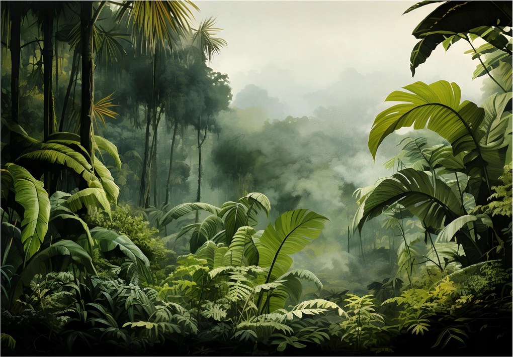 Fotótapéta Dzsungel 3D Trópusi Erdő Zöld Levelek Növények Természet 312x219