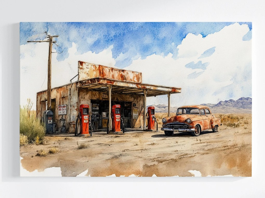 Canvas Retro Vászonkép Benzinkút Vintage Amerika 120x80