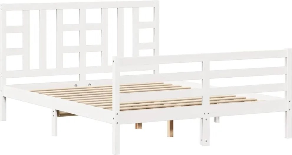 vidaXL fehér tömör fa ágykeret fejtámlával King Size