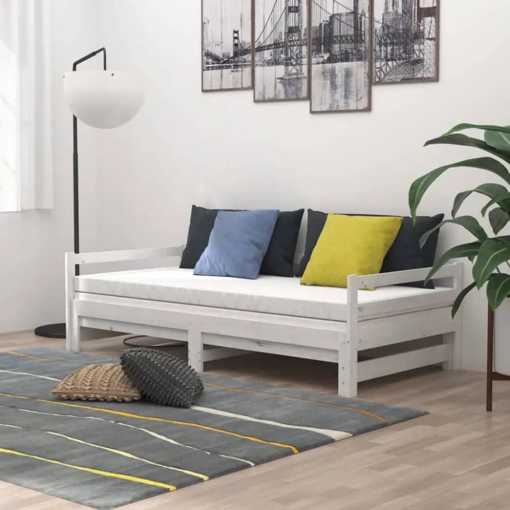 fehér tömör fenyőfa kihúzható kanapéágy 2 x (90 x 200) cm