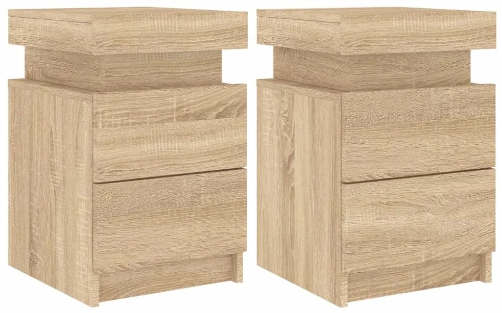 2 db sonoma tölgy színű éjjeliszekrény LED-del 35 x 39 x 55 cm