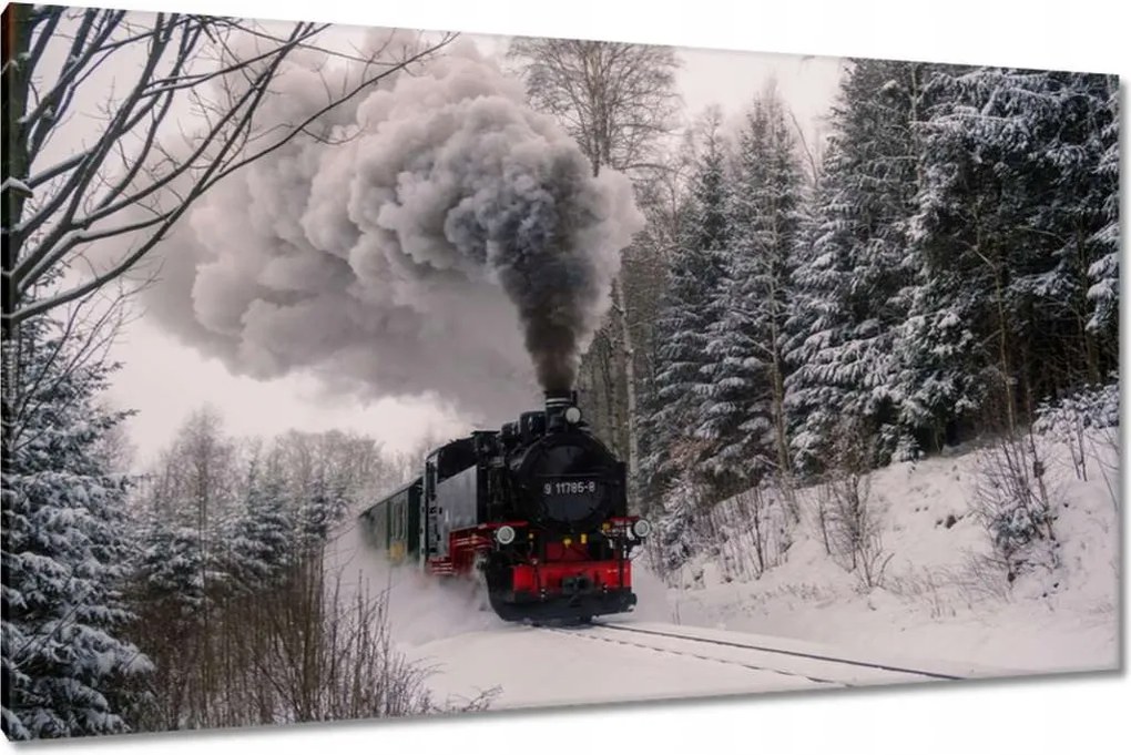 Vászonkép 120x70 Mozdony téli tájképben