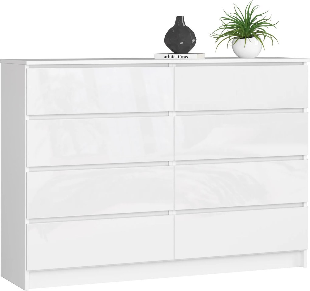 Komód K140 8DB Clp Fehér Fényes Akd