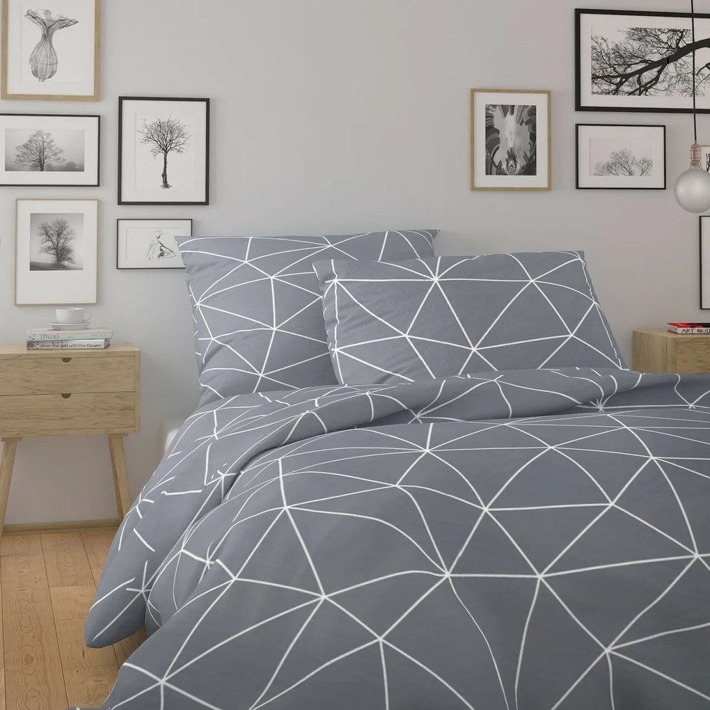 Kvalitex Nordic Grid pamut ágyneműhuzat szürke, 240 x 220 cm, 2x 70 x 90 cm, 240 x 220 cm, 2 db 70 x 90 cm