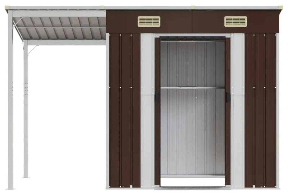 barna kerti fészer meghosszabbított tetővel 277x110,5x181 cm