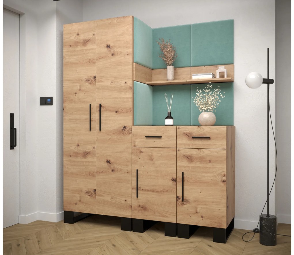 Előszobabútor Amanda 7 (artisan tölgy + zöld). 1085913