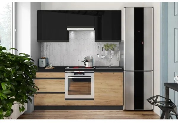 Konyhabútor MARINA 180 cm Craft tölgy/fényes fekete