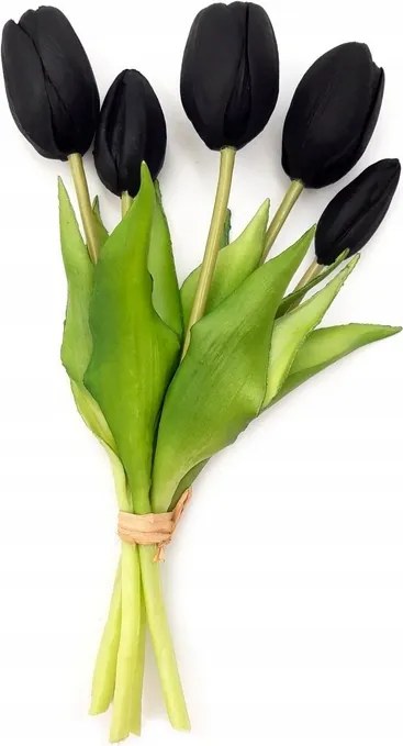Kompozíció Tavaszi virágok tulipán fekete gumi szilikon csokor 7 db