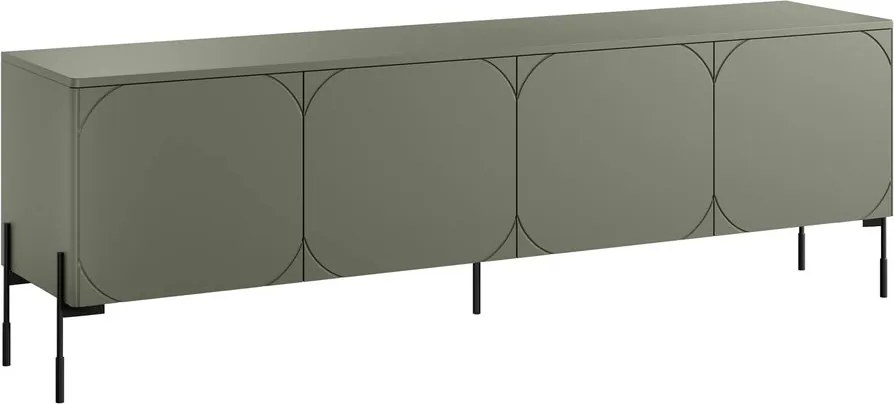 Sonatia TV-szekrény 200 cm négyajtós fém lábakkal - olíva