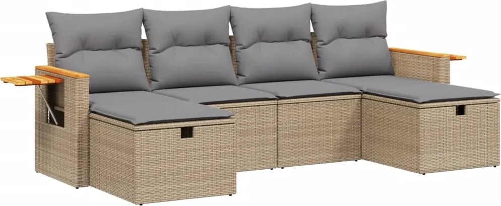 vidaXL 6 részes vegyes bézs polyrattan kerti ülőgarnitúra párnákkal