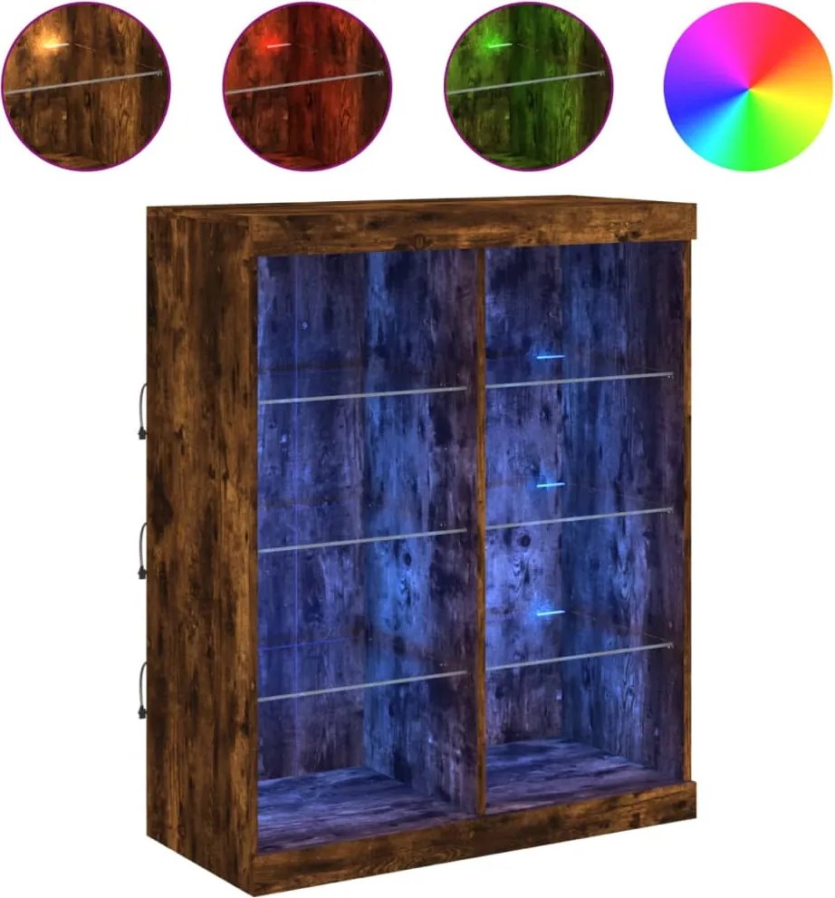 vidaXL füstös tölgy színű tálalószekrény LED-ekkel 81 x 37 x 100 cm