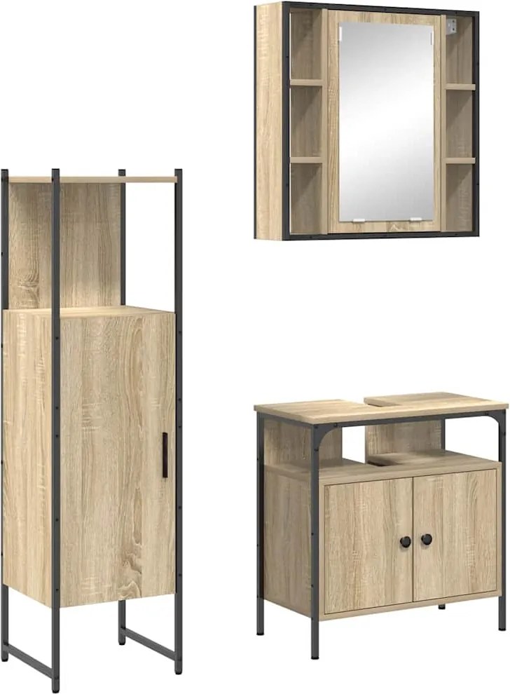 vidaXL Fürdőszoba bútor szett polcokkal tárolóval 3 pcs Barna Faanyag