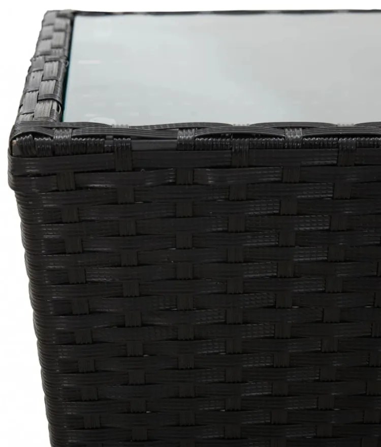 fekete polyrattan és edzett üveg teázóasztal 41,5x41,5x43 cm