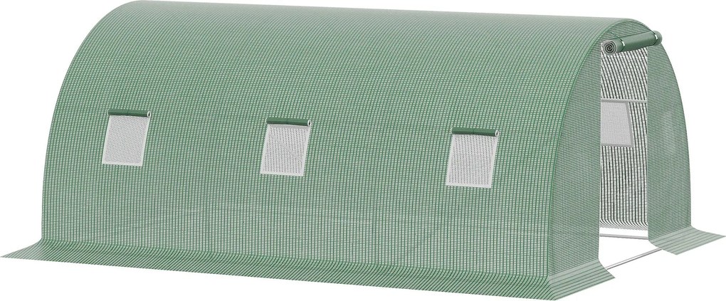 Outsunny Kültéri Üvegház 4.5x3x2 m Tunneli Üvegház Felgördíthető Oldalfalakkal, 6 Rácsos Ablakkal és Cipzáras Felgördíthető Ajtóval, Üvegház Kerthez é