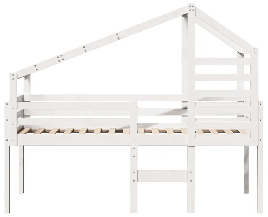 fehér tömör fenyőfa magasított ágy tetővel 80 x 200 cm