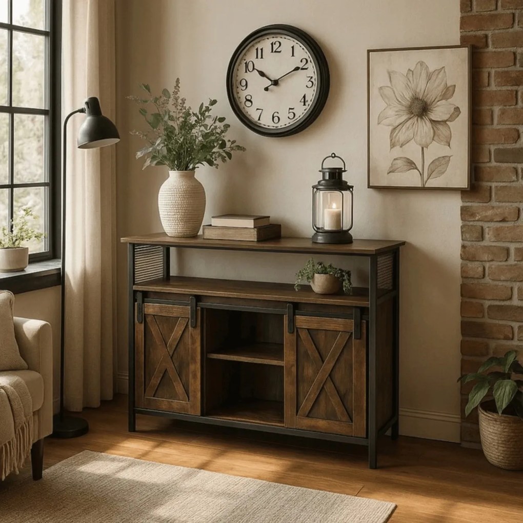 Komoda ARLO 100 cm z Półkami Dąb Rustykalny/Czarny