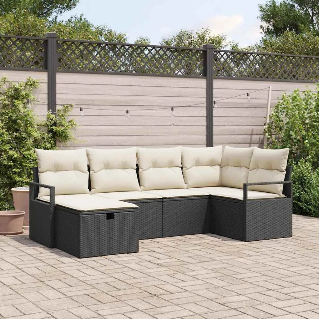 Kerti Kanapé Szett 6 pcs Fekete és krémszínű 232 x 122 x 85 cm
