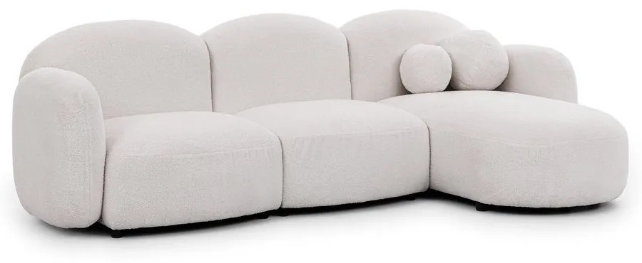 Krémszínű buklé sarokkanapé (jobb oldali-heverő résszel) Orbit – Ropez