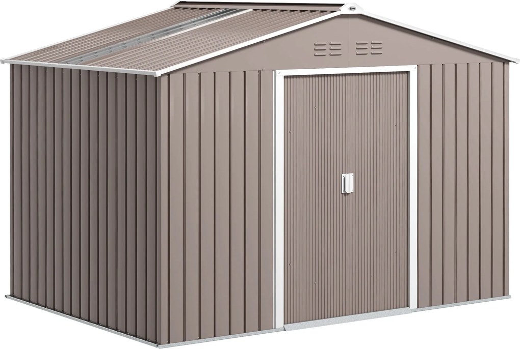 Outsunny Eszköztároló 4,9 m², Kerti Sátor Párkányos Tetővel, Kicsúsztatható Ajtóval, Alapzattal, 277 x 195 x 192 cm, Horganyzott Acélból Készült, Időj