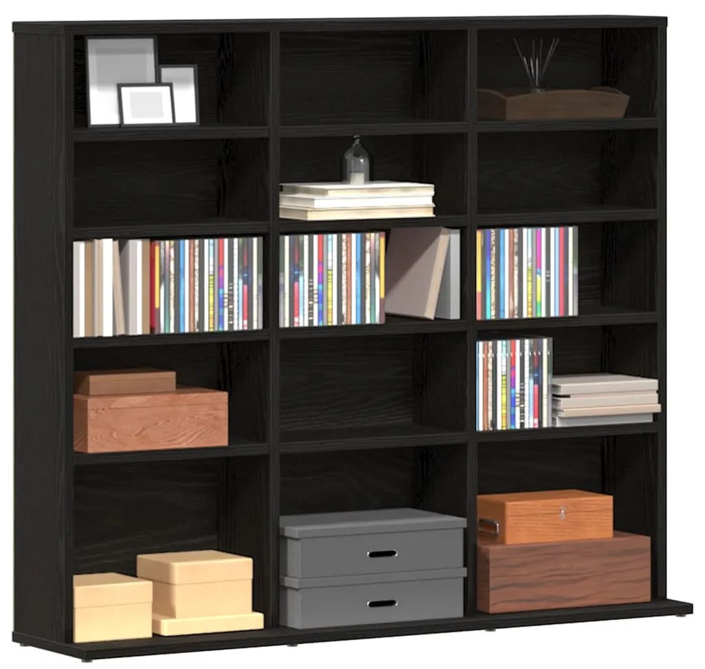 fekete tölgyszínű szerelt fa CD-szekrény 100x23x89,5 cm