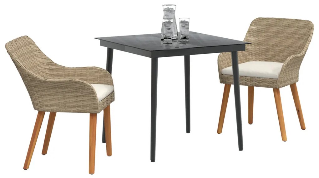 3 részes Kert Étkező Szett Bézs Poly Rattan