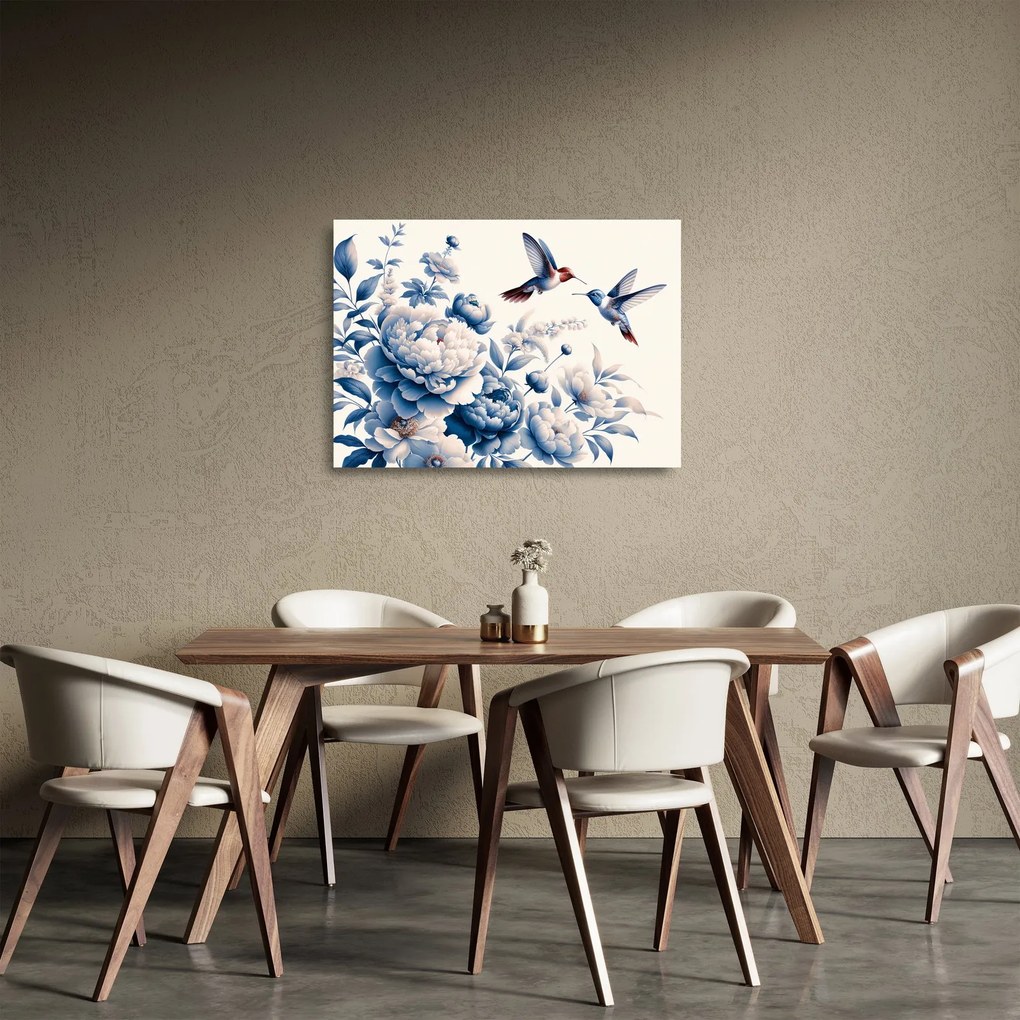 Üveg kép - Kolibrik a virág felett (70x50 cm)