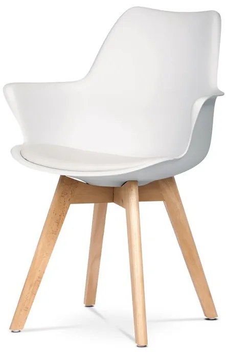 Műanyag Étkezőfotel Fehér Színben Műbőr Ülőpárnával, Bükkfa Lábbal. CT-771