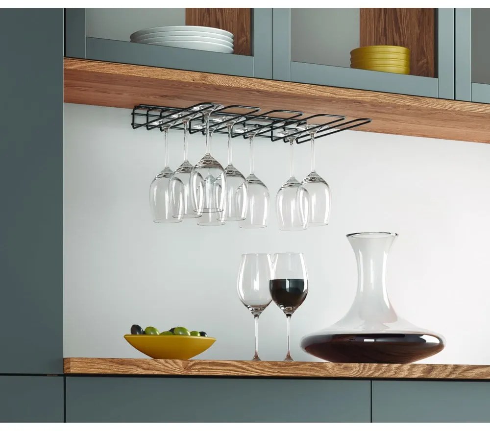 Wine Glass fekete fali borospohár tartó - Metaltex