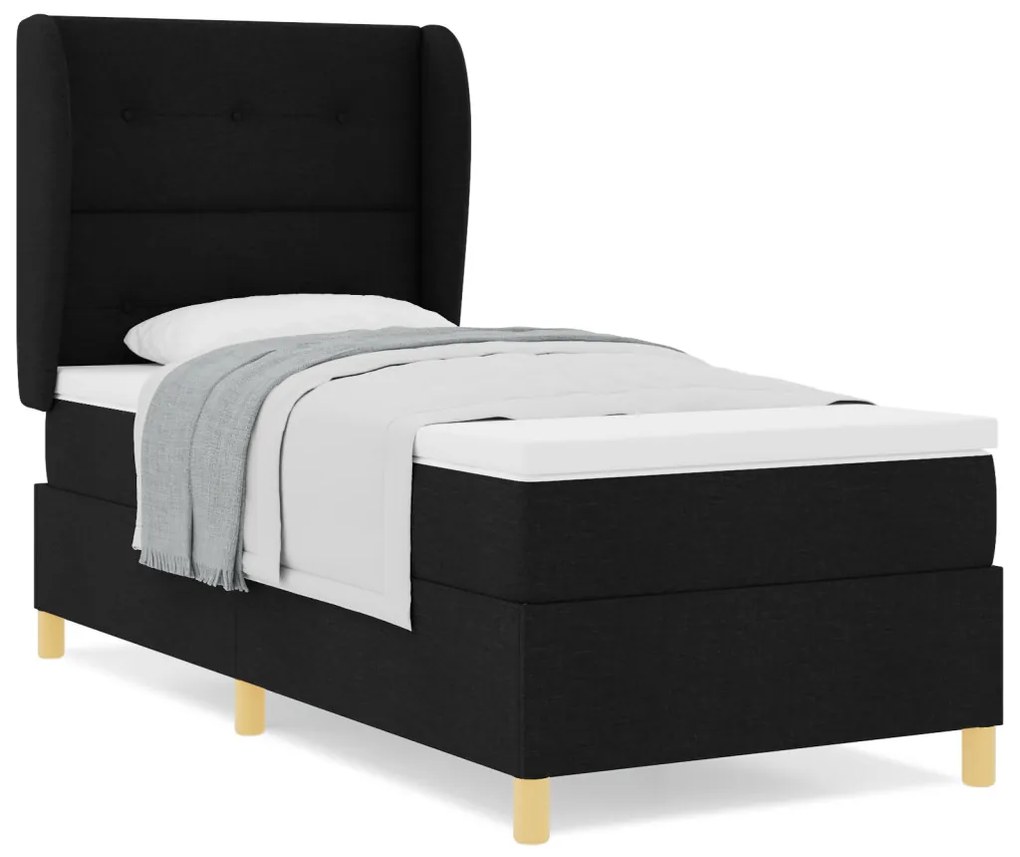 Boxspring Ágy Matrac Készlettel Fekete 90x200 cm Szövet