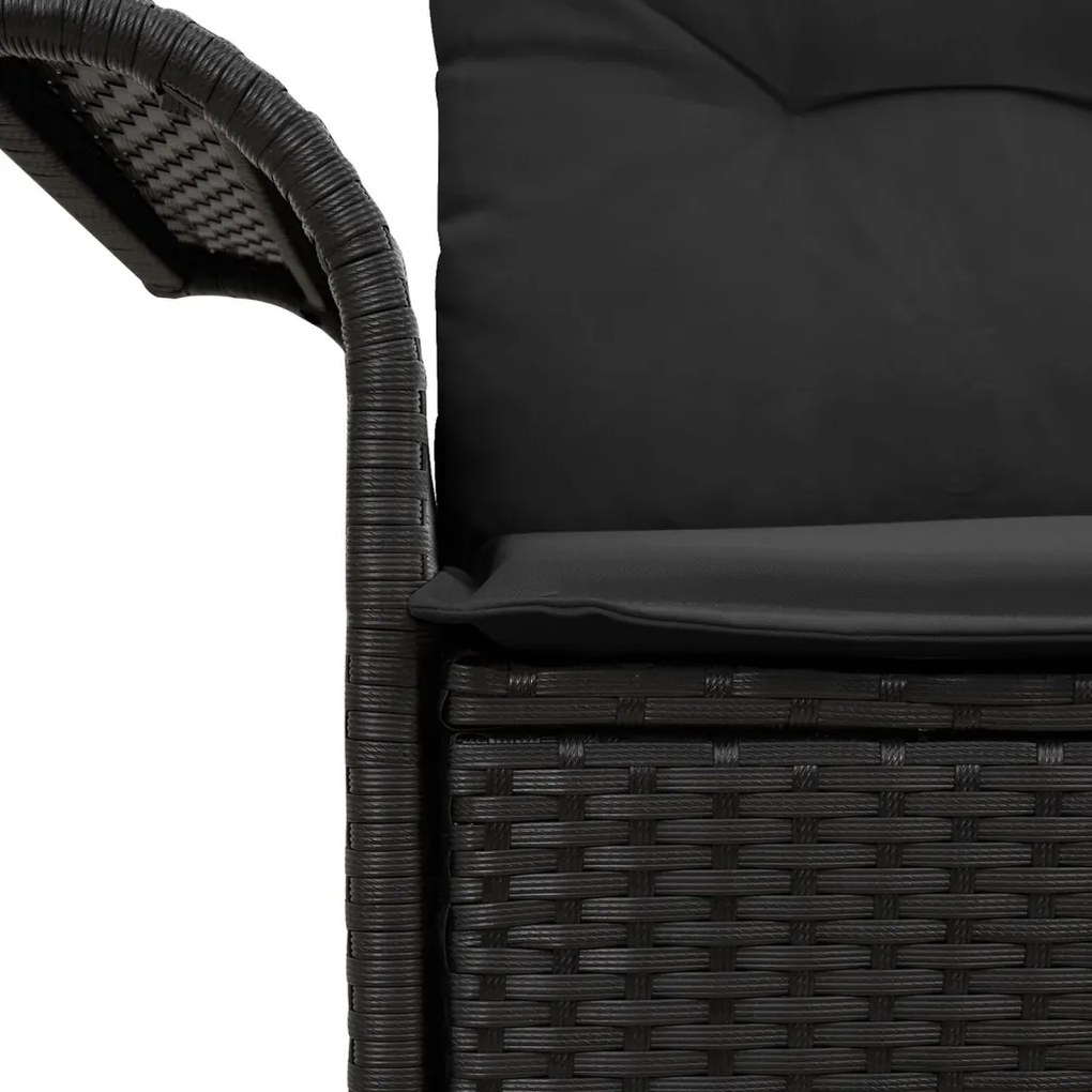 2-üléses Kerti Kanapé Tárolóval &amp; Párnákkal Fekete Poli Rattan