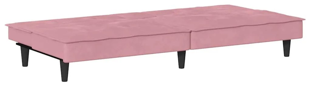 rózsaszín bársony kanapéágy pohártartókkal