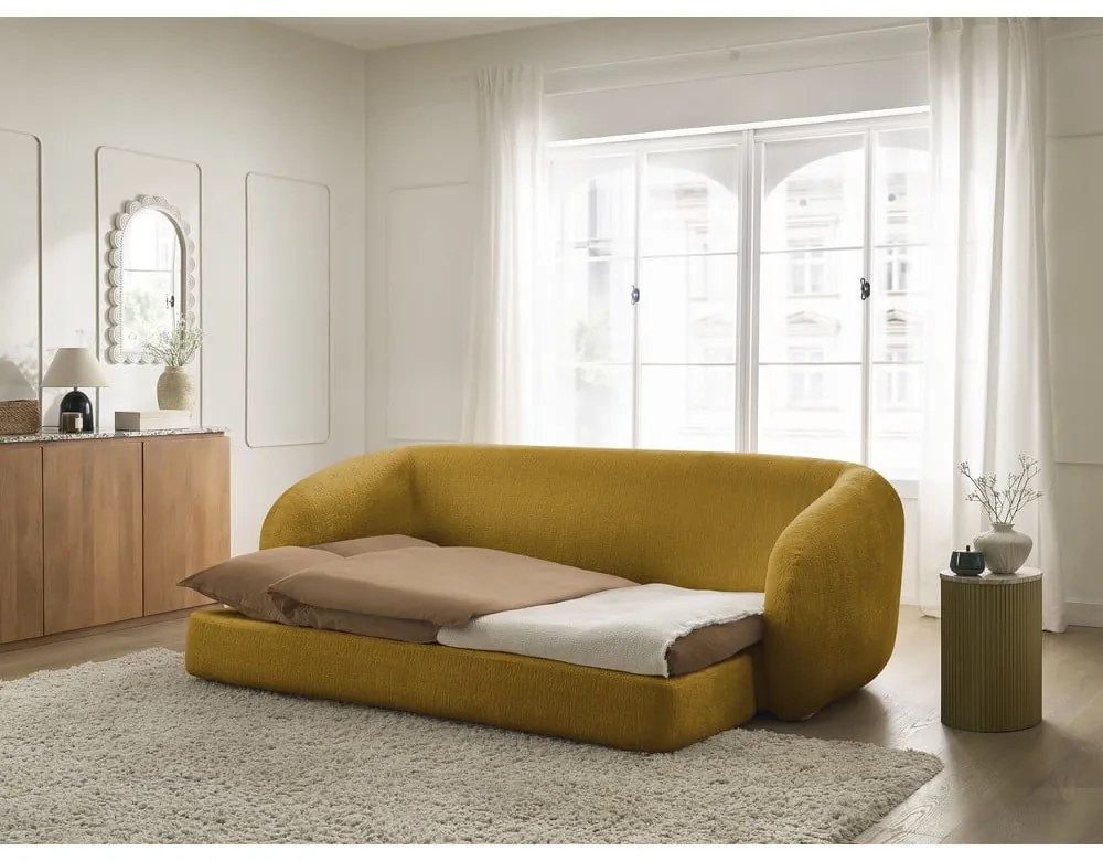 Mustársárga zsenília kinyitható kanapé 228 cm Neyo – Bobochic Paris