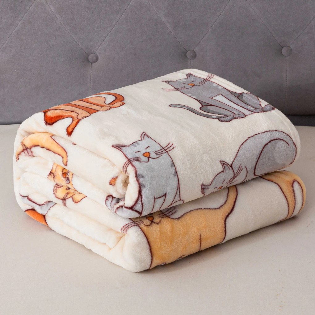 Mikroplüss pléd COLORED CATS krémszínű Méret: 200 x 220 cm