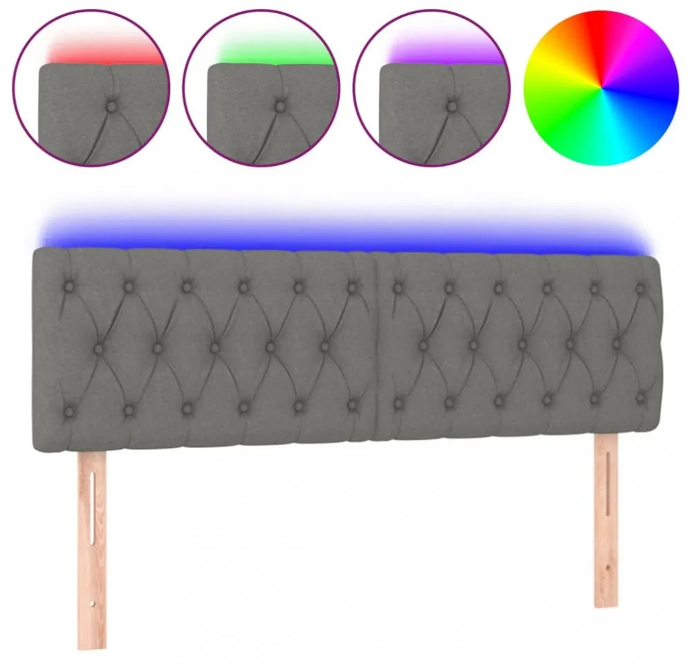 sötétszürke szövet LED-es fejtámla 160x7x78/88 cm