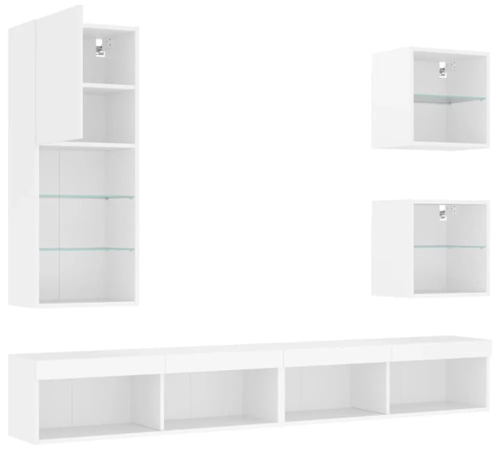 vidaXL 5 darab fehér szerelt fa fali TV-bútor LED-del