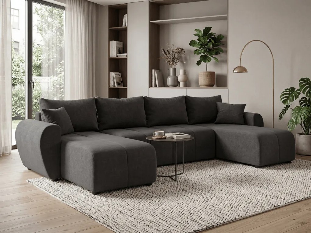 SEVIO U alakú kihúzható ülőgarnitúra, 311x145 cm, sötétszürke + 2 párna INGYEN