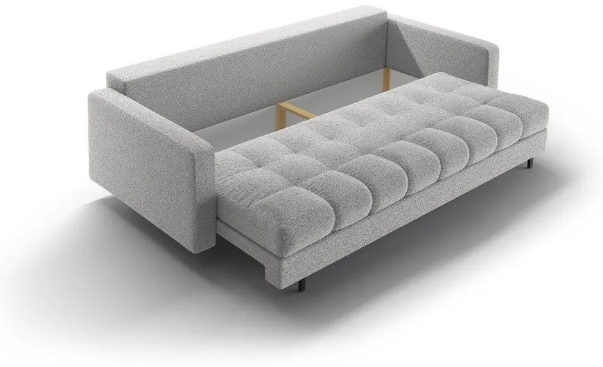 Világosszürke buklé kinyitható tárolóhelyes kanapé 222 cm Bali – Cosmopolitan Design