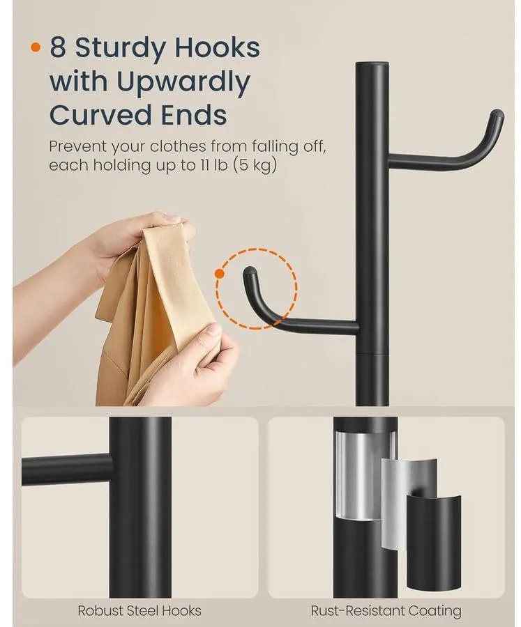 SONGMICS kaktusz alakú ruhafogas állvány, 175,3 cm magas, fekete tintaszínben