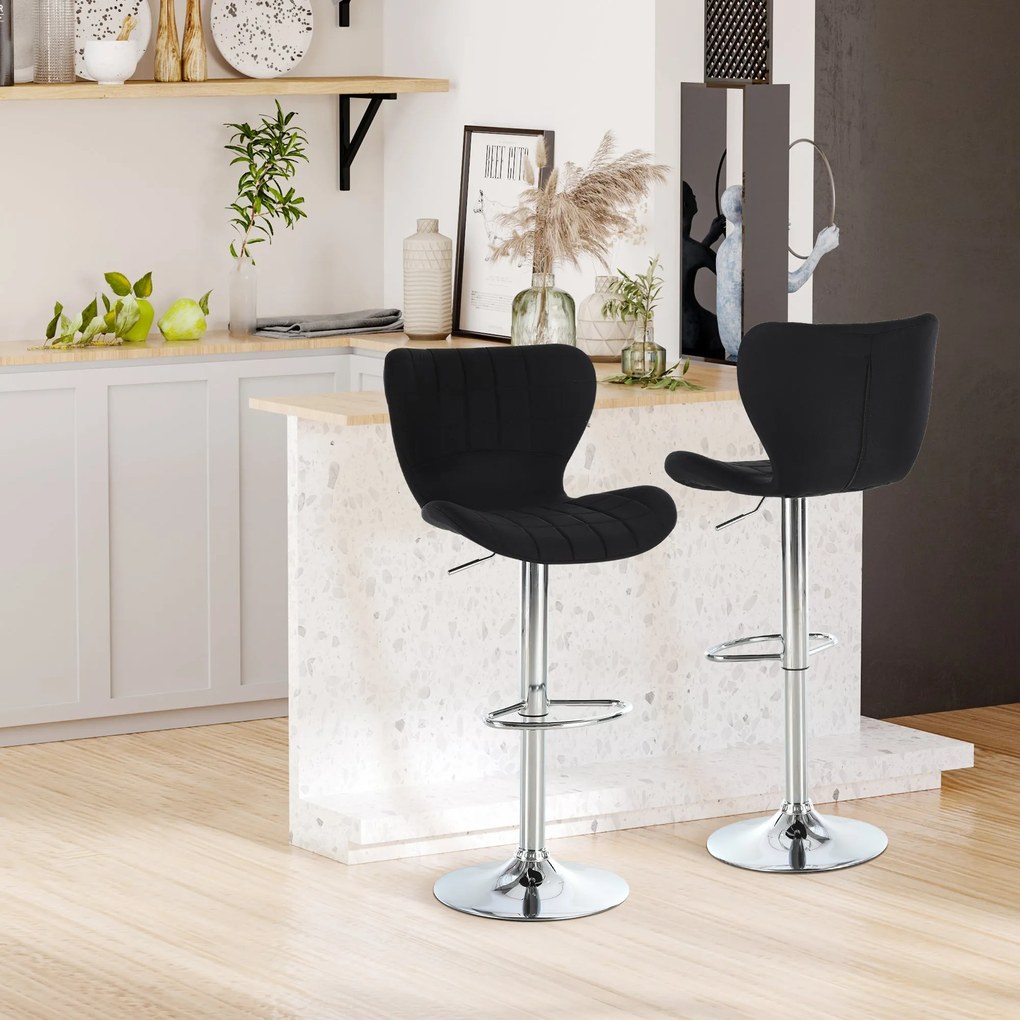 HOMCOM 2 db Modern Dizájnú Bárszék Állítható Ülésmagasság 59-81 cm 360° Forgó Vászon Fekete | Aosom