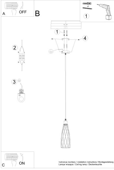 Sollux SL.1165 - Csillár zsinóron SUBA 1xE27/15W/230V fekete