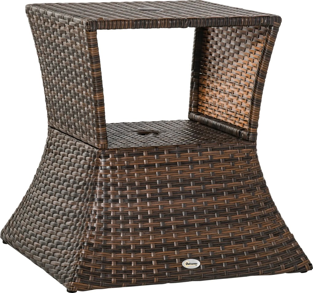 Outsunny Kerti Oldalsó Asztal Napernyő Tartó Kerti Bútor Terasz Medence Polyrattan Barna 54 x 54 x 55 cm | Aosom