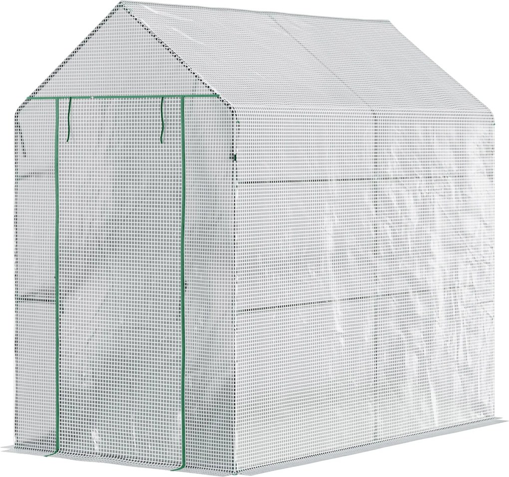 Outsunny Kerti Üvegház 4 Polccal, Rolós Ajtóval, 140 g/m² PE Borítással és Acél Vázszerkezettel 120x186x190 cm Fehér | Aosom