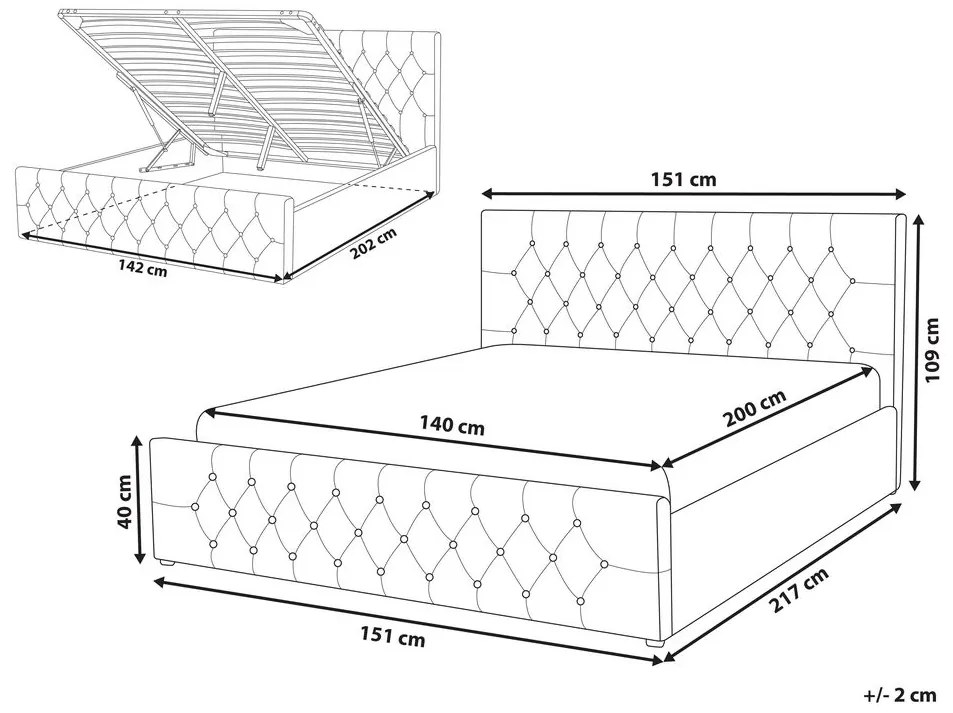 Szürke bársony ágyneműtartós franciaágy 140 x 200 cm AMIENS Beliani